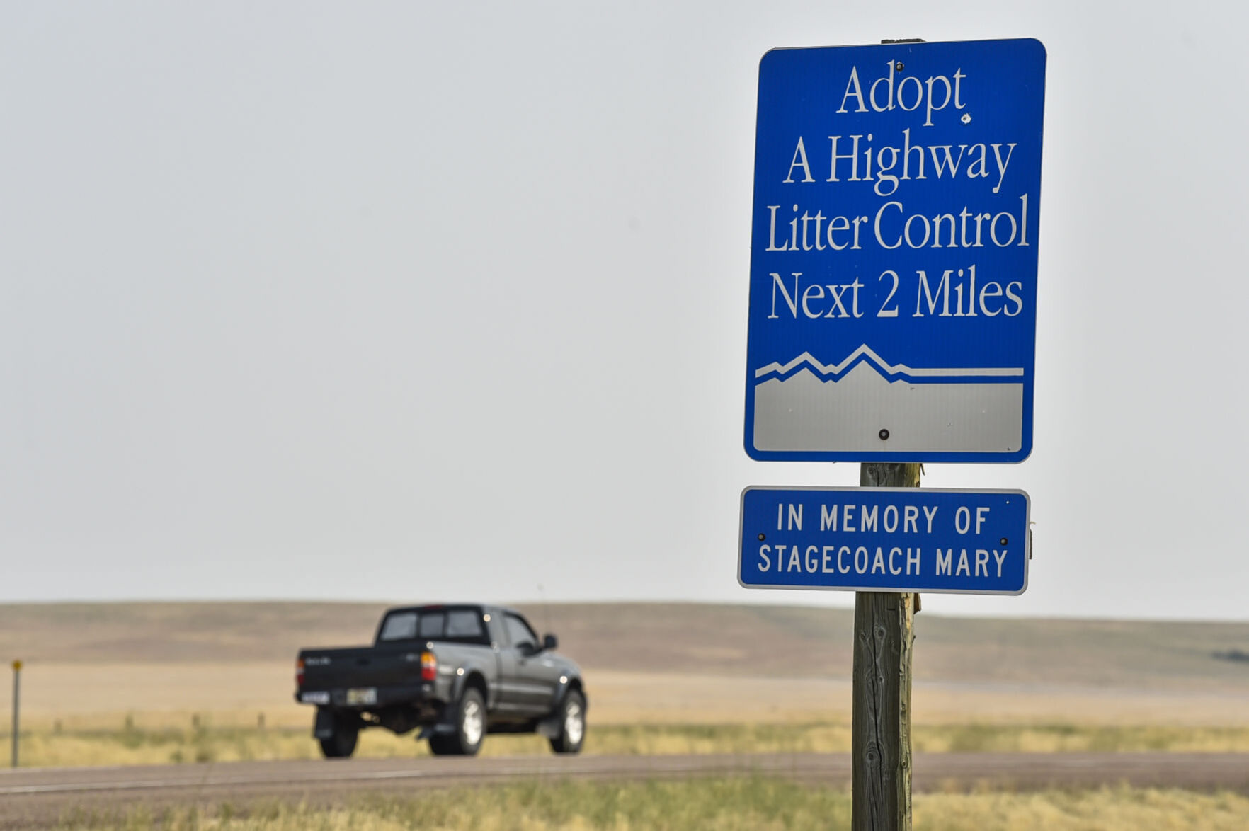 An Adopt-A-Highway sign outside Cascade honors Mary Fields